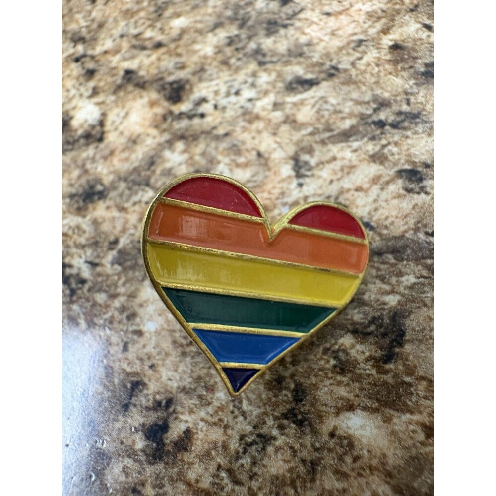 Rainbow Heart Enamel Pin Gold Tone LGBTQ Pride Love Lapel Hat Pin
